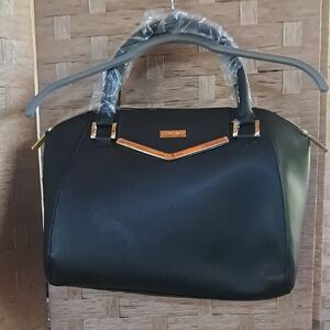 Chic Black Satchel with Gold Details